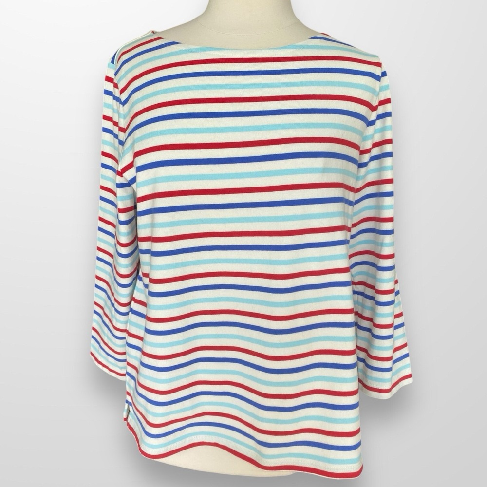 Talbots XLP Cotton Top Shirt Tunic Red White Blue Stripe 3/4 Sleeve Casual‎